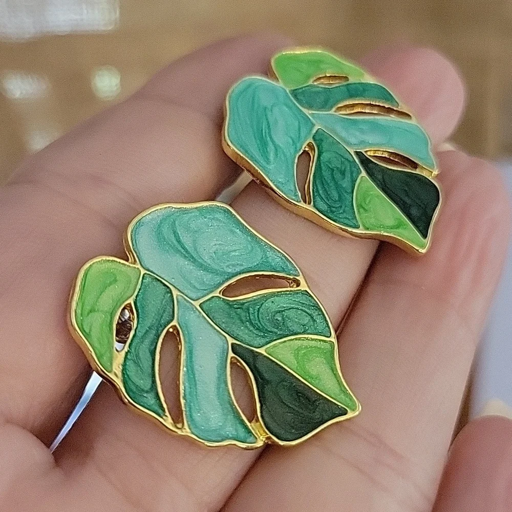 Monstera Statement Earrings - Picture 4 of 8